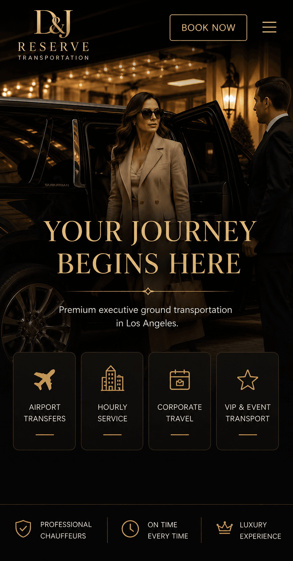 Reserve D&J Transportation luxury chauffeur service with a black Chevy Suburban