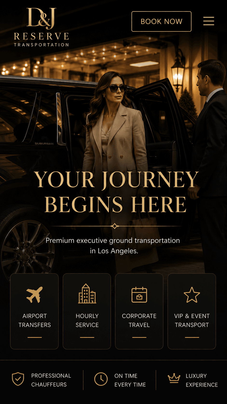 Reserve D&J Transportation luxury chauffeur service with a black Chevy Suburban